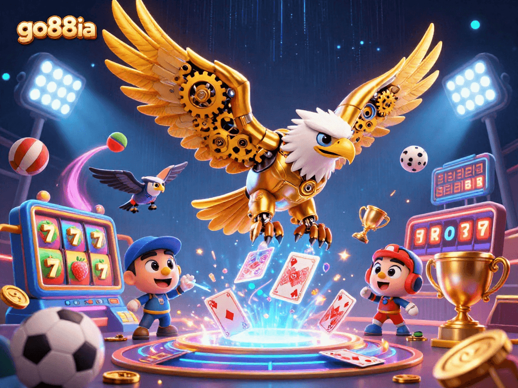 Engage with go88ia's exciting holographic slots as vibrant 3D elements soar through the scene.
