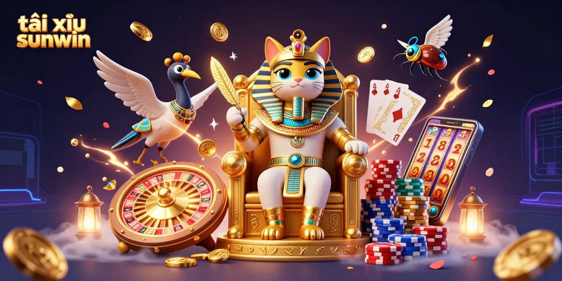 Experience thrilling tài xỉu sunwin action with a pharaoh cat and vibrant casino elements.