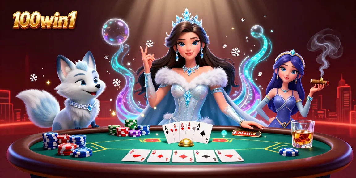 Engage in thrilling poker action with 100win1, featuring a stunning winter-themed scene.