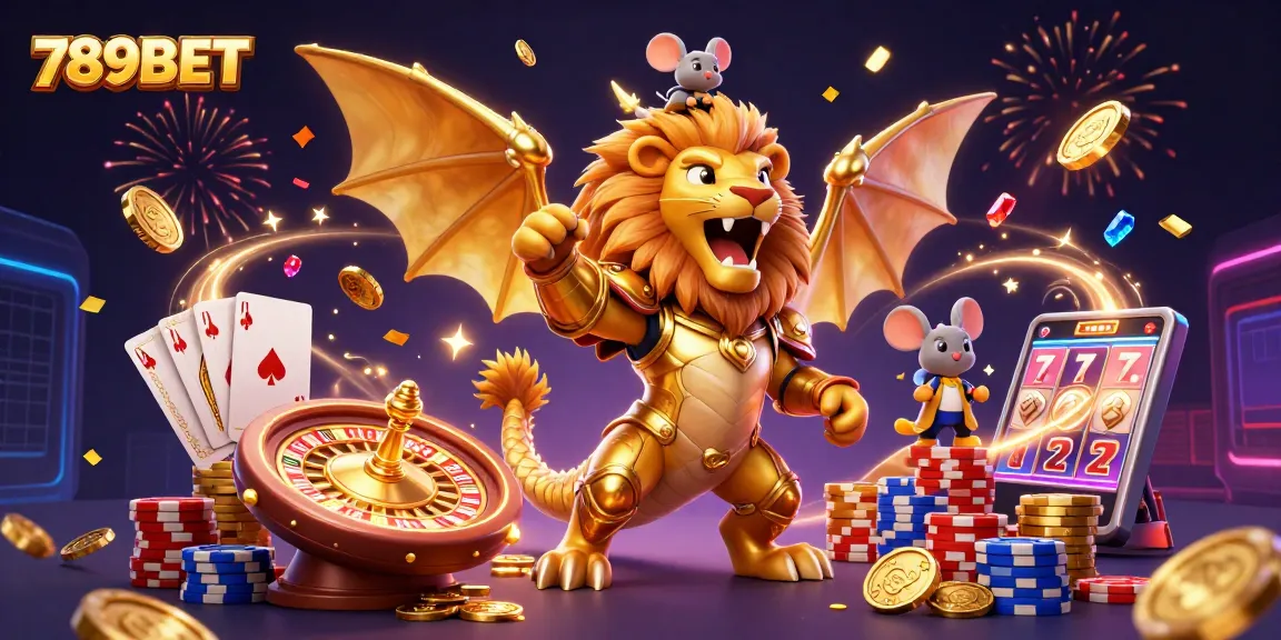 Spin the reels with 789BET in a vibrant casino scene featuring dynamic game elements and characters.