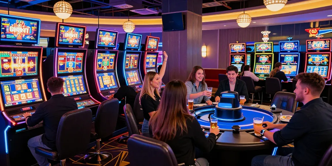 Pengalaman bermain di Rajaslot88 dengan mesin slot warna-warni dan pemain yang bersemangat.