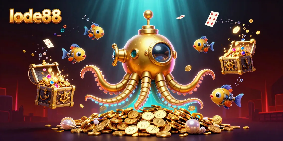 Join the thrilling world of lode88 with a golden kraken submarine exploring casino treasures.