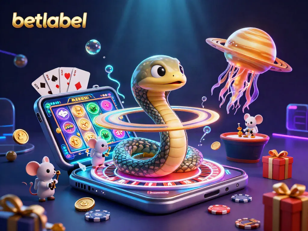 Engage with the thrilling gaming universe of betlabel, featuring cartoon characters and colorful casino elements.