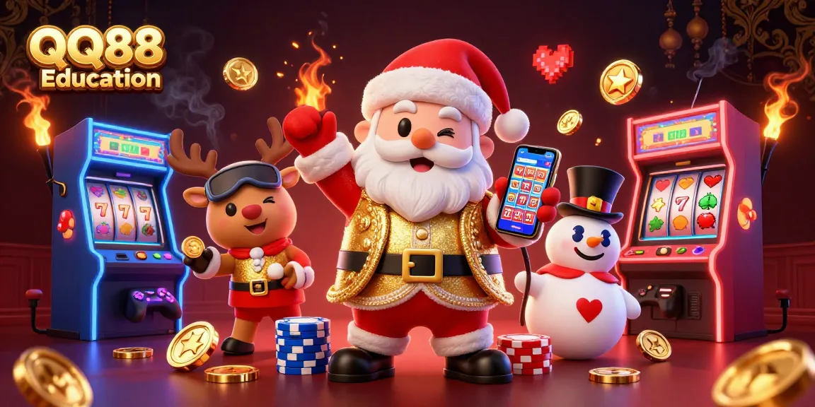 Experience thrilling jackpot slots at QQ88 Education with festive characters in a vibrant, dynamic casino.