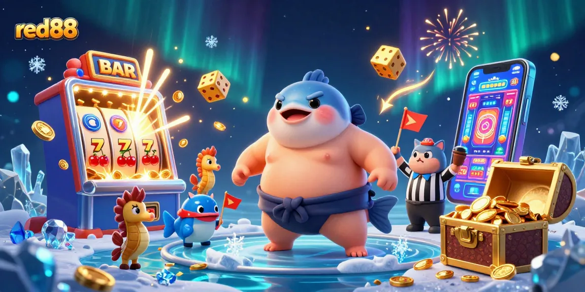 Experience thrilling wins at red88 with a colorful slot machine and fun aquatic characters.