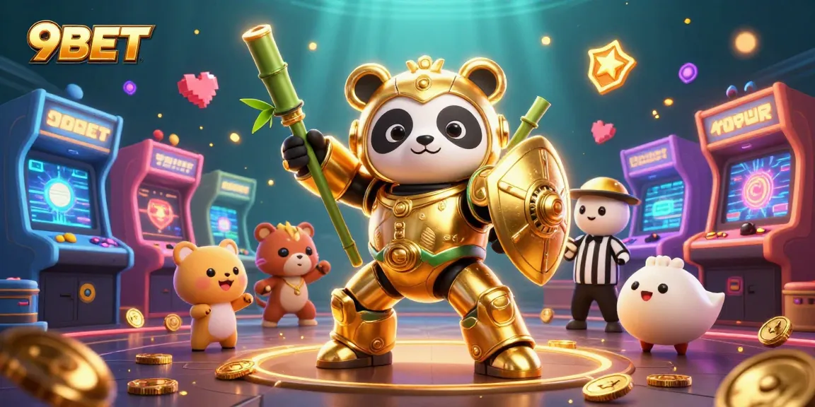 Experience thrilling gaming with 9BET in an energetic casino scene packed with action and characters.