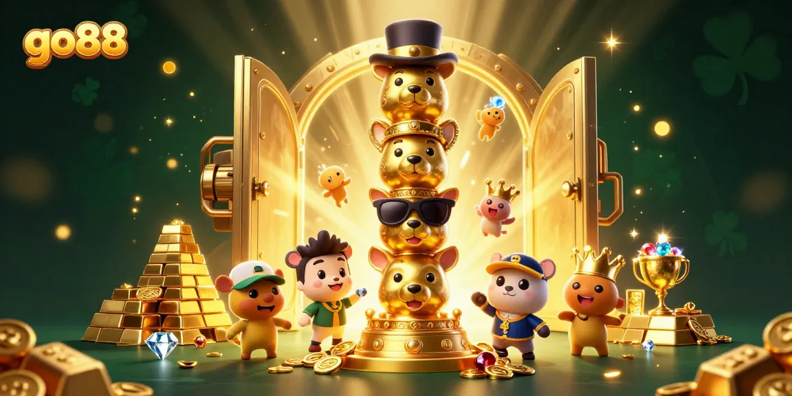 Engage with go88’s thrilling gaming adventure featuring a colorful casino totem pole and treasure elements.