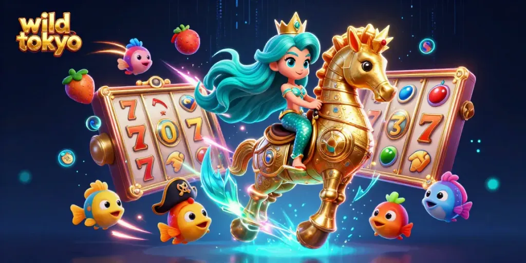 Play and win at wild tokyo with vibrant slots and characters in a lively 3D illustration.
