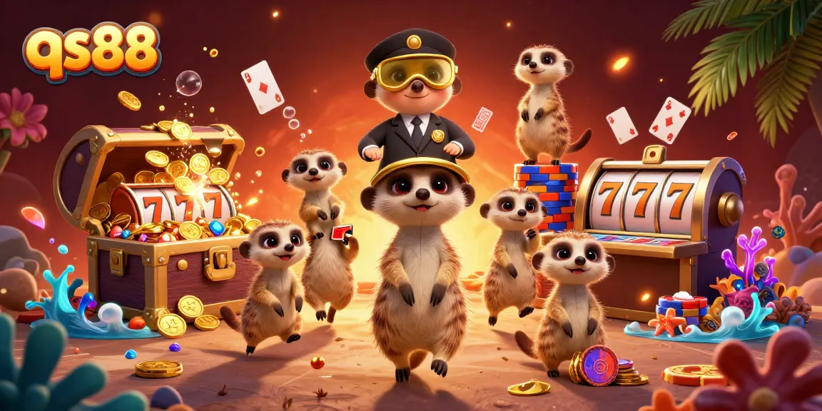 Experience exciting gaming at qs88 with meerkats running a dynamic casino operation in a vibrant underwater scene.