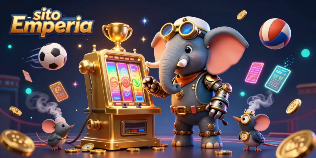 Gioca nel sito Emperia con una vivace scena di un elefante ingegnere steampunk e palle sportive.