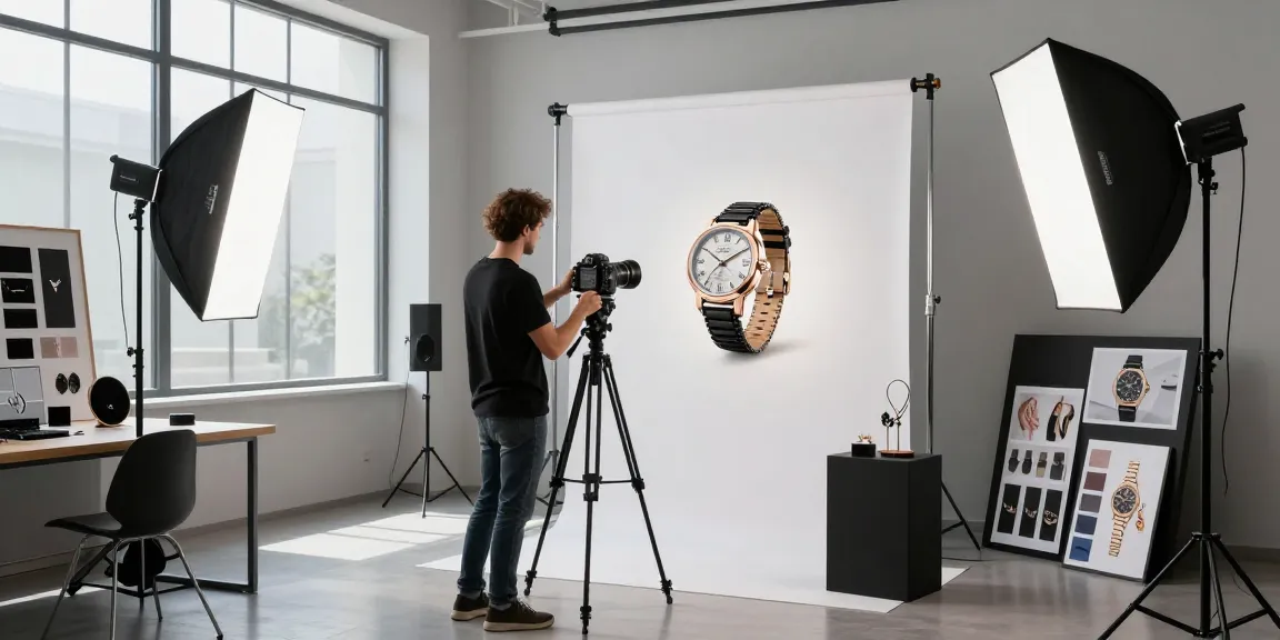 Fotografo esperto che mostra un orologio elegante nella fotografia di prodotto Milano per e-commerce.