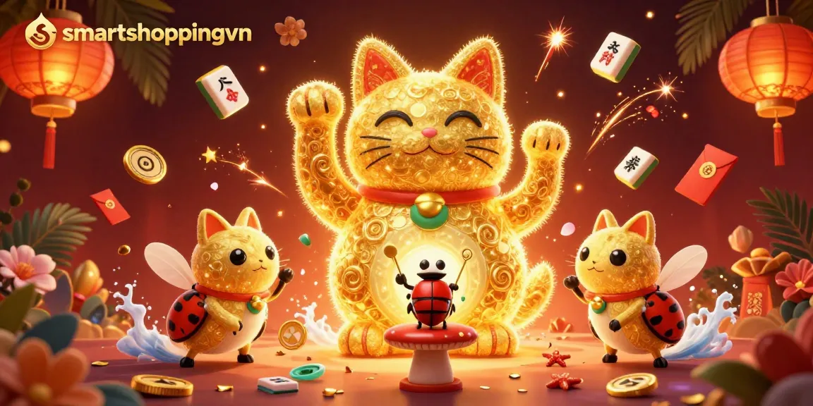 Join the excitement with smartshoppingvn in this vibrant casino-themed 3D illustration of a lucky cat!
