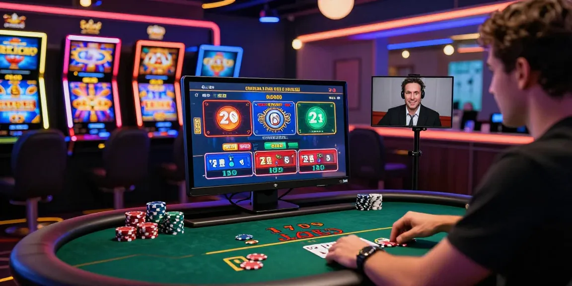 Giocatore coinvolgente in un setup di casino non aams che si diverte con vari giochi in un ambiente online vivace.