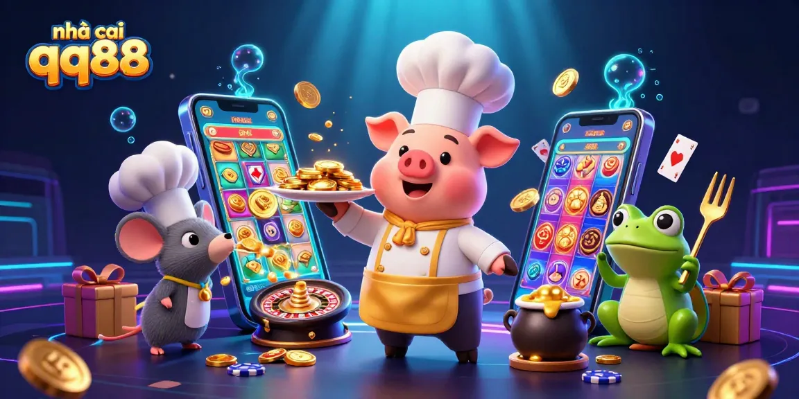 Experience the vibrant world of nhà cái qq88 with gold coins and dynamic gambling elements.