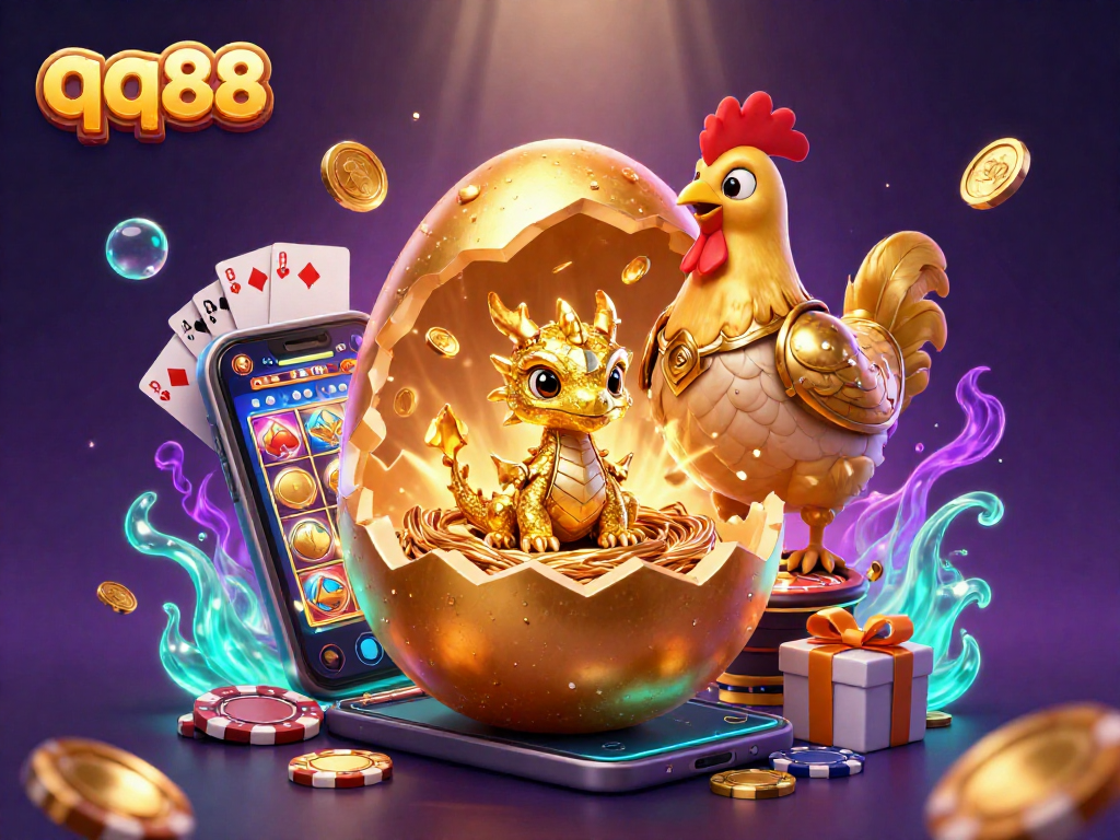 Engaging scene showcasing qq88's vibrant casino experience with a golden dragon and poker chips.