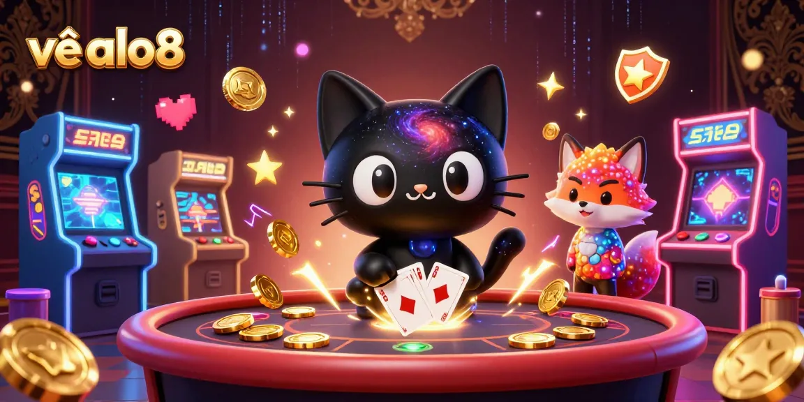 Engage with the exciting world of gambling at vể alo8, featuring vibrant casino elements and playful characters.
