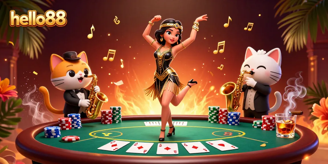 Join the exhilarating fun at hello88 with vibrant poker chips and a lively casino atmosphere.