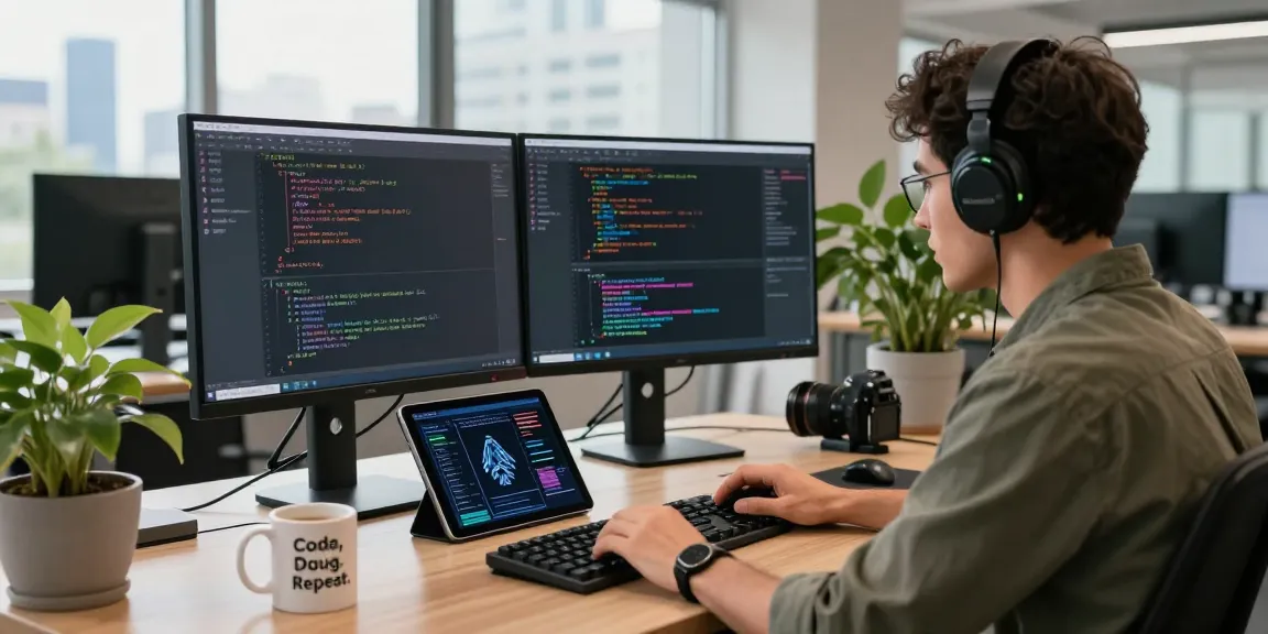 Software engineer coding generative AI models in a modern office