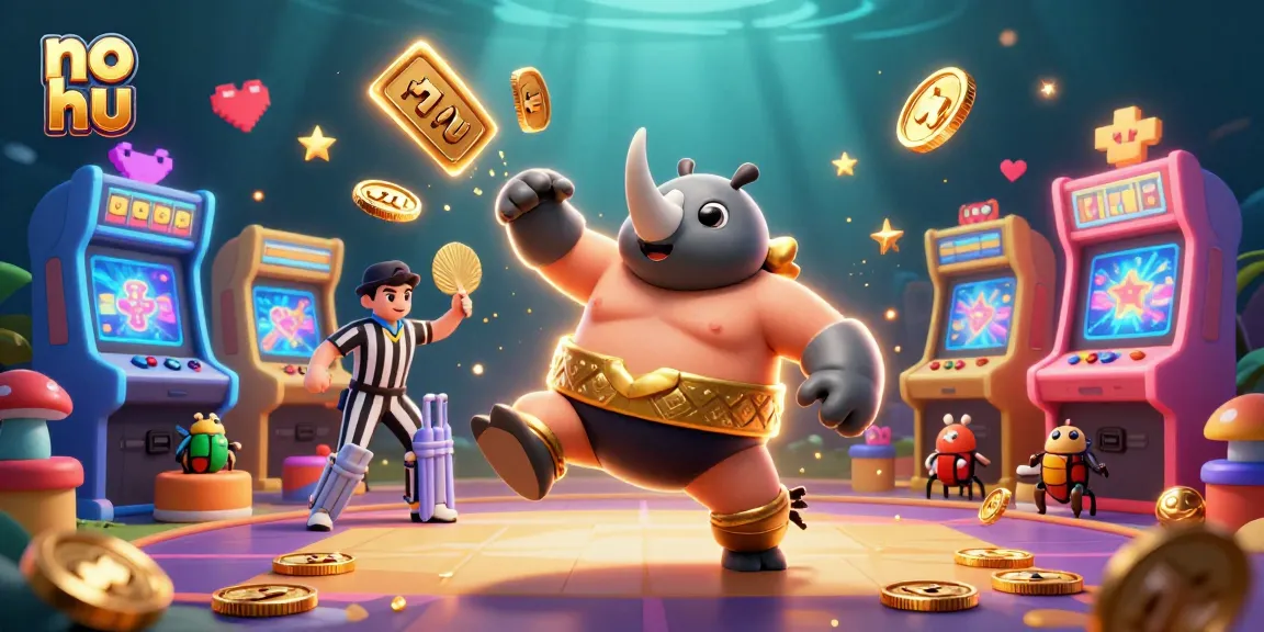 Engage in the no hu gameplay excitement with a sumo beetle champion surrounded by vibrant casino elements.