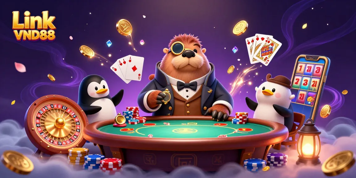Experience the thrill of casino gaming with Link VND88's vibrant underwater poker scene featuring quirky characters.