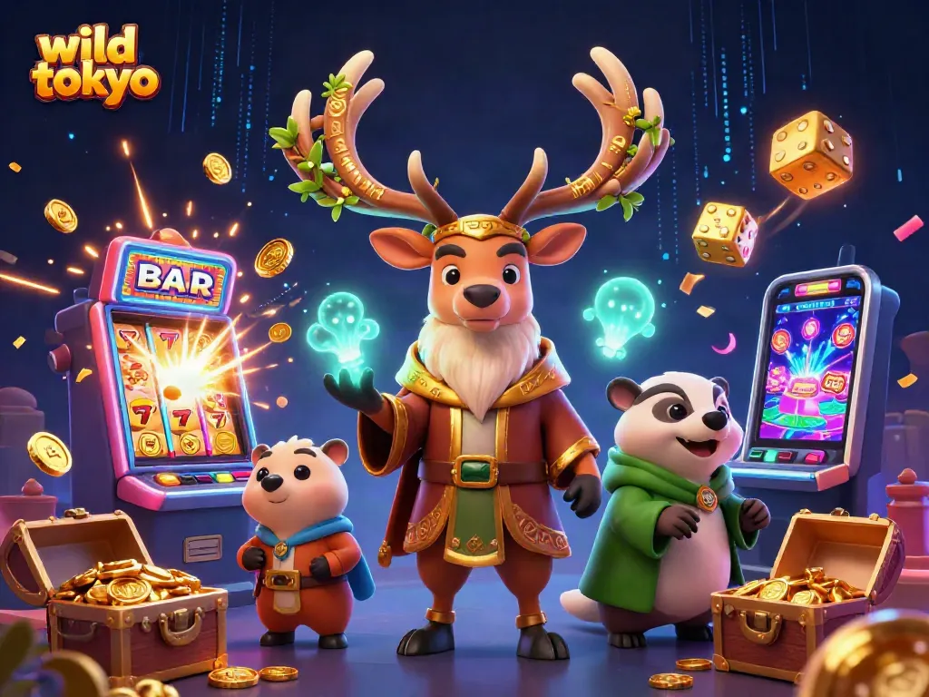 Spin and win big at wild tokyo with a vibrant 3D casino scene filled with dynamic gaming elements and characters