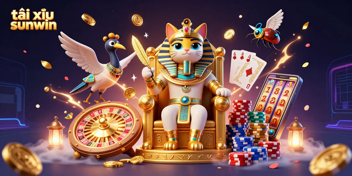 Experience thrilling tài xỉu sunwin action with a pharaoh cat and vibrant casino elements.