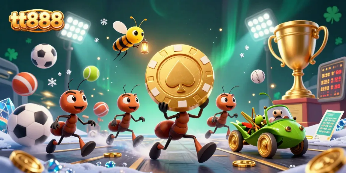 Engage in dynamic gambling fun with tt888's playful ants heist scene illustrating casino excitement.