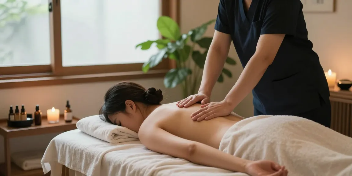 Expert 동탄출장마사지 session in a tranquil urban studio, with calming elements and serene atmosphere.