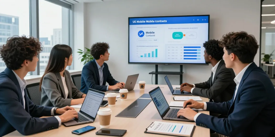 Exploring business mobile contracts UK in a collaborative office meeting, showcasing a diverse team engaged in strategic discussions.
