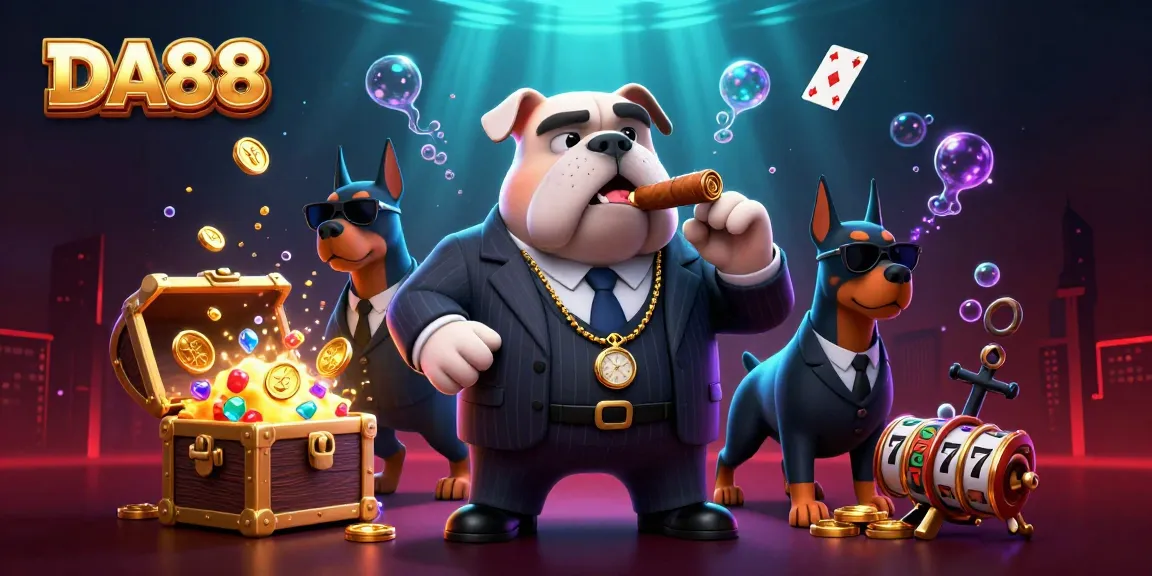 Engage in thrilling slots action at DA88 with a mafia-themed casino illustration!